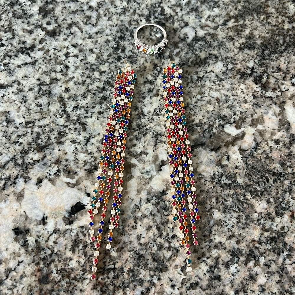 🌈 Rainbow earrings and Ring